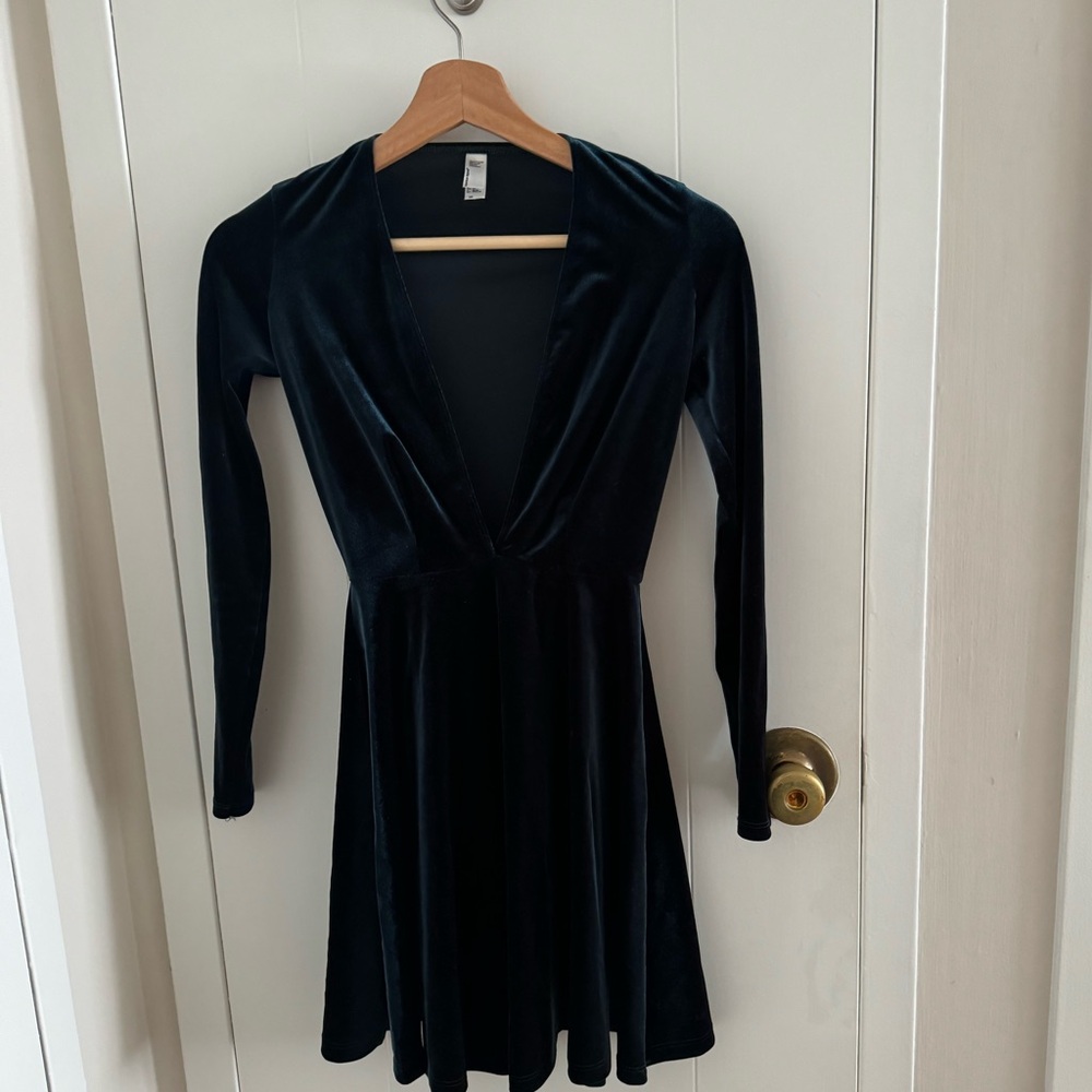 american apparel | green blue deep v-neck velvet dress